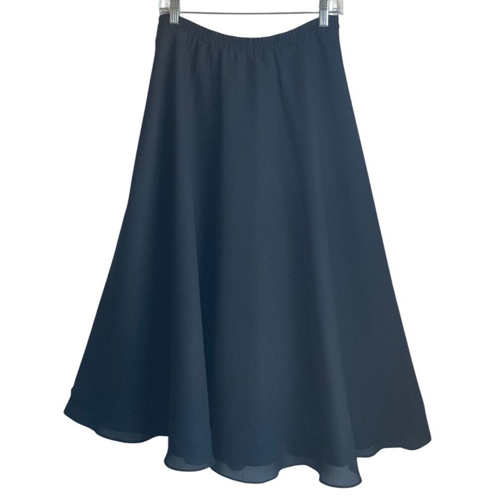 VTG Hampton Nites Sz 8 Black A-Line Flowy Midi Skirt Pull-On Sheer Overlay*Read*